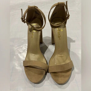 Lulus Taylor Tan Suede Ankle Strap Heels size 6